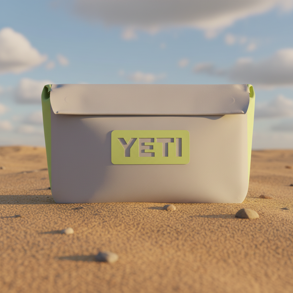 Light purple cooler bag with green accents and YETI logo on a white background