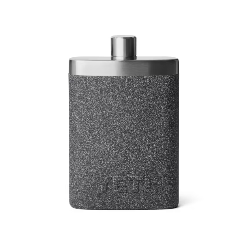 Gray flask with metallic cap on a white background