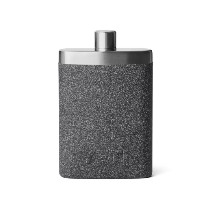 Gray flask with metallic cap on a white background