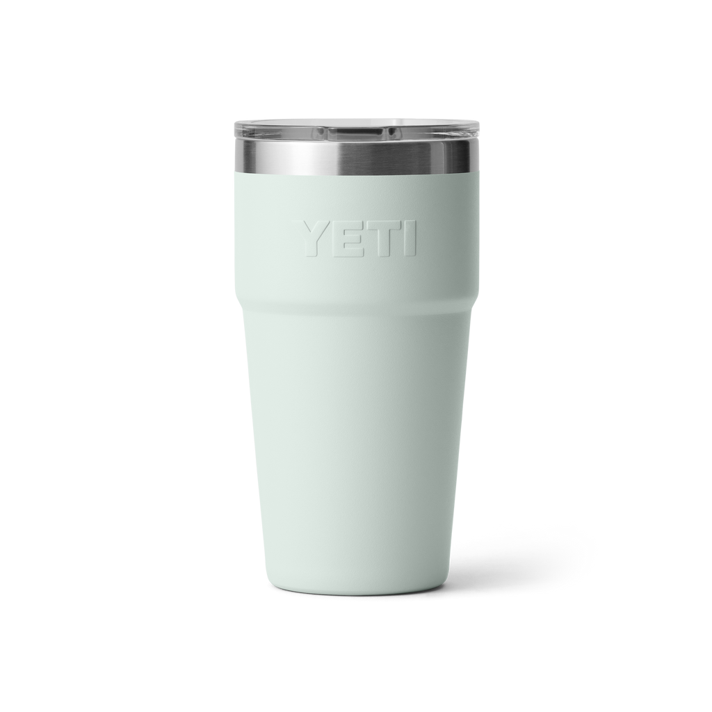 YETI tumbler with a light blue exterior and silver interior on a white background