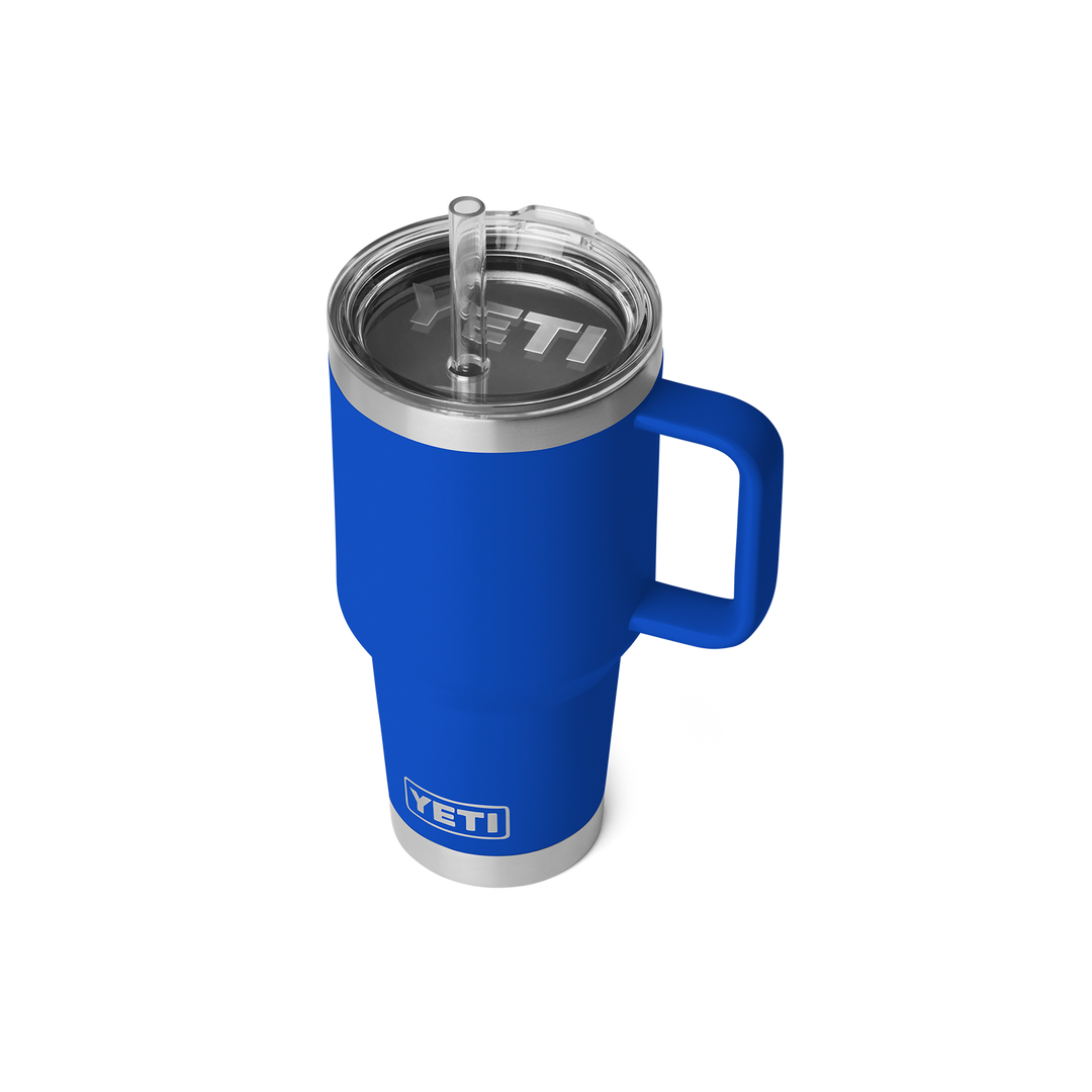Blue YETI mug with handle on a white background