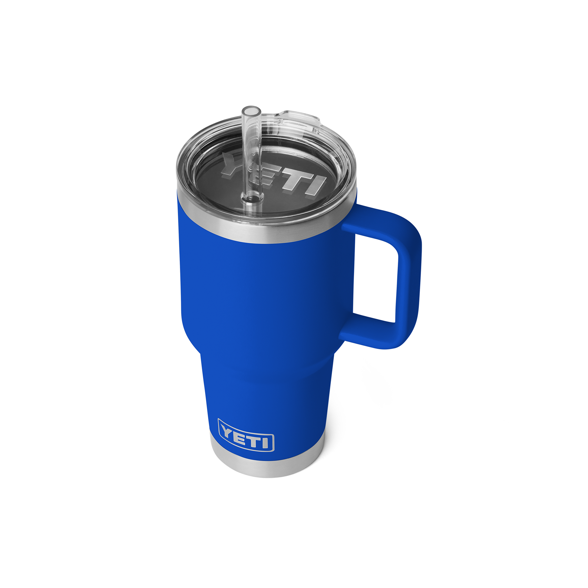 Blue YETI mug with handle on a white background