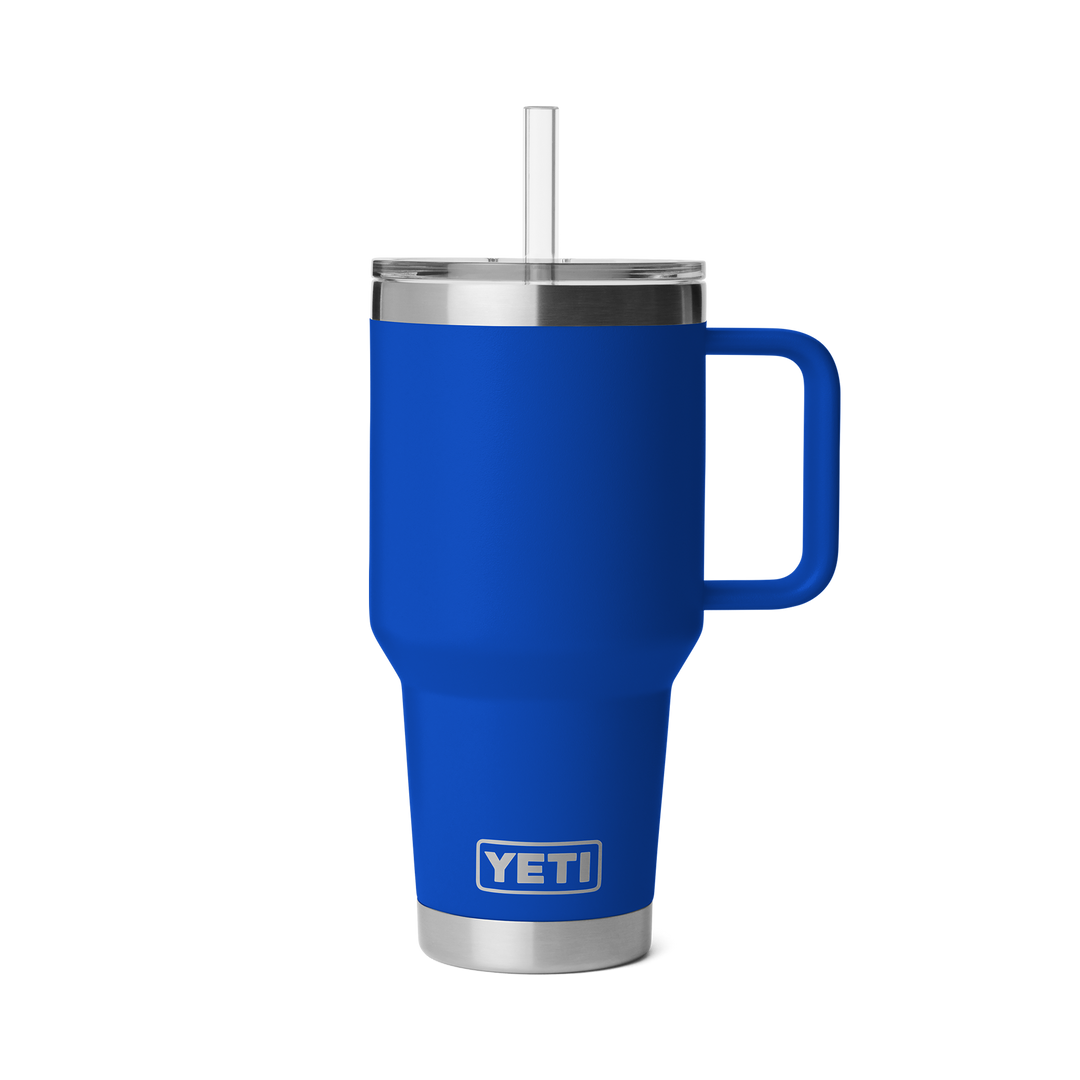 Blue YETI mug with handle on a white background
