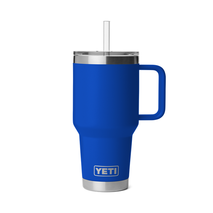 Blue YETI mug with handle on a white background