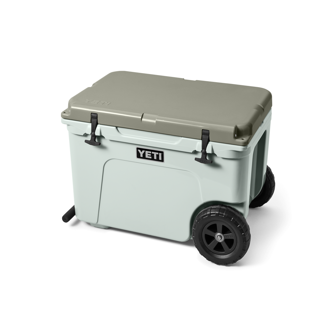 YETI cooler with wheels on a white background