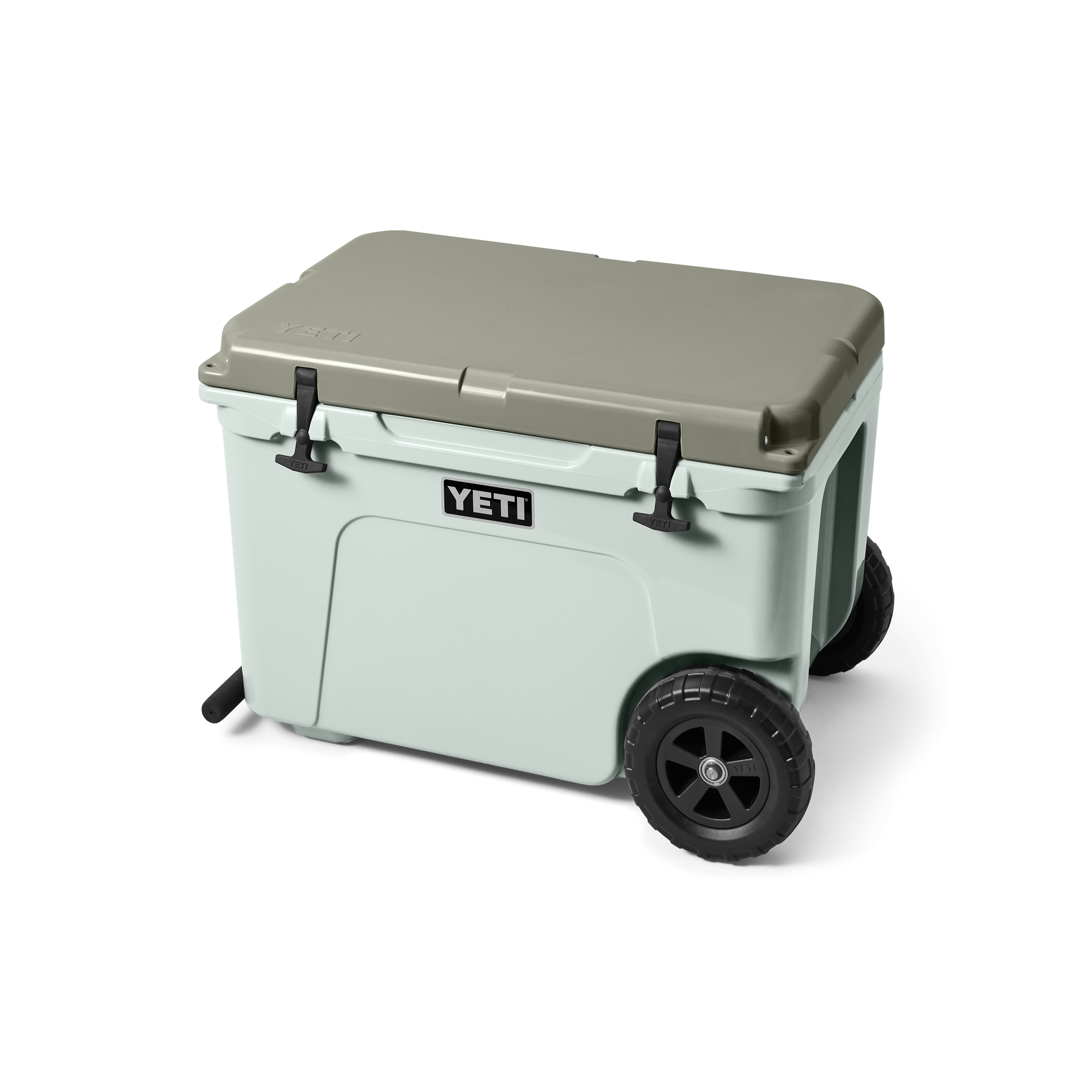 YETI cooler with wheels on a white background