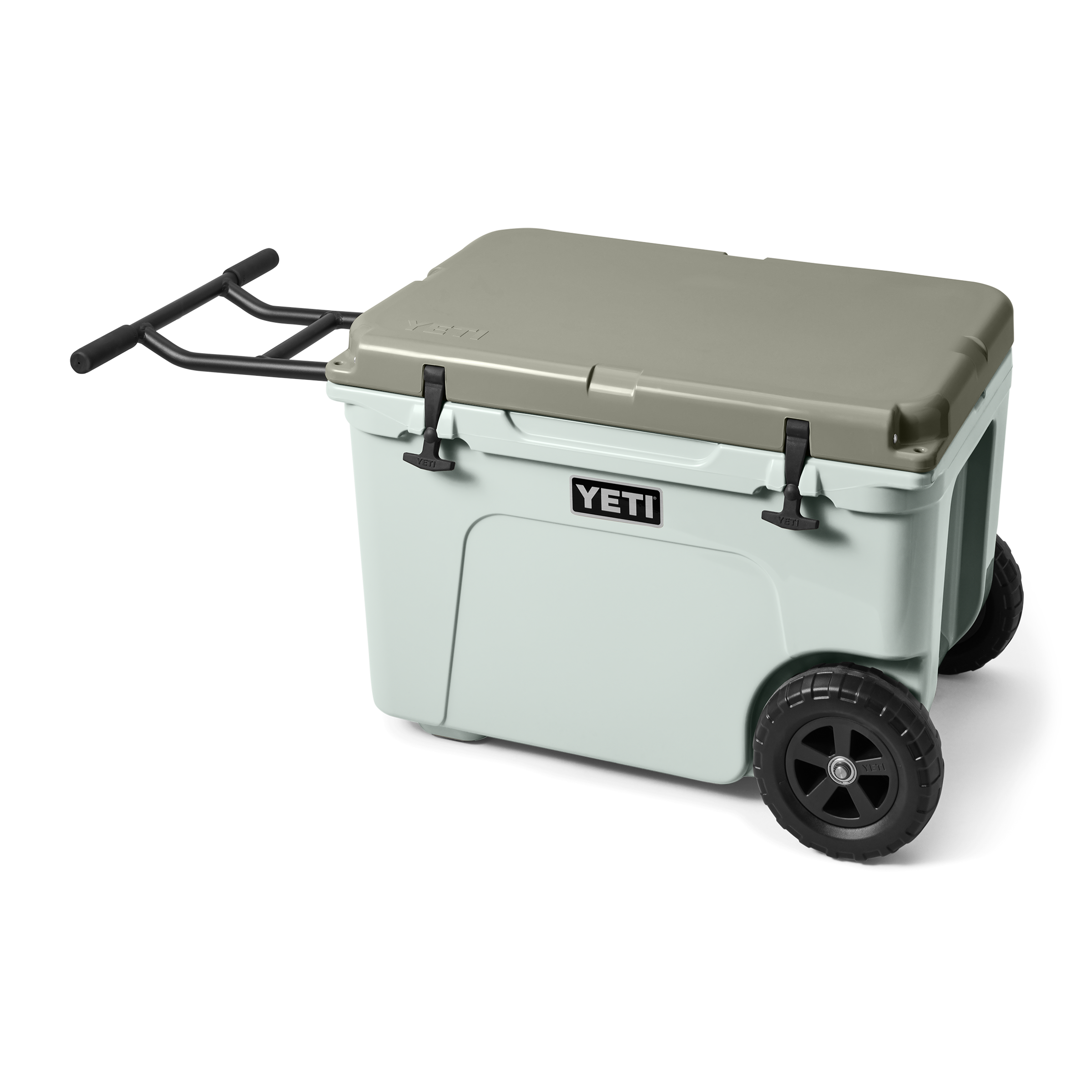 YETI cooler with wheels on a white background