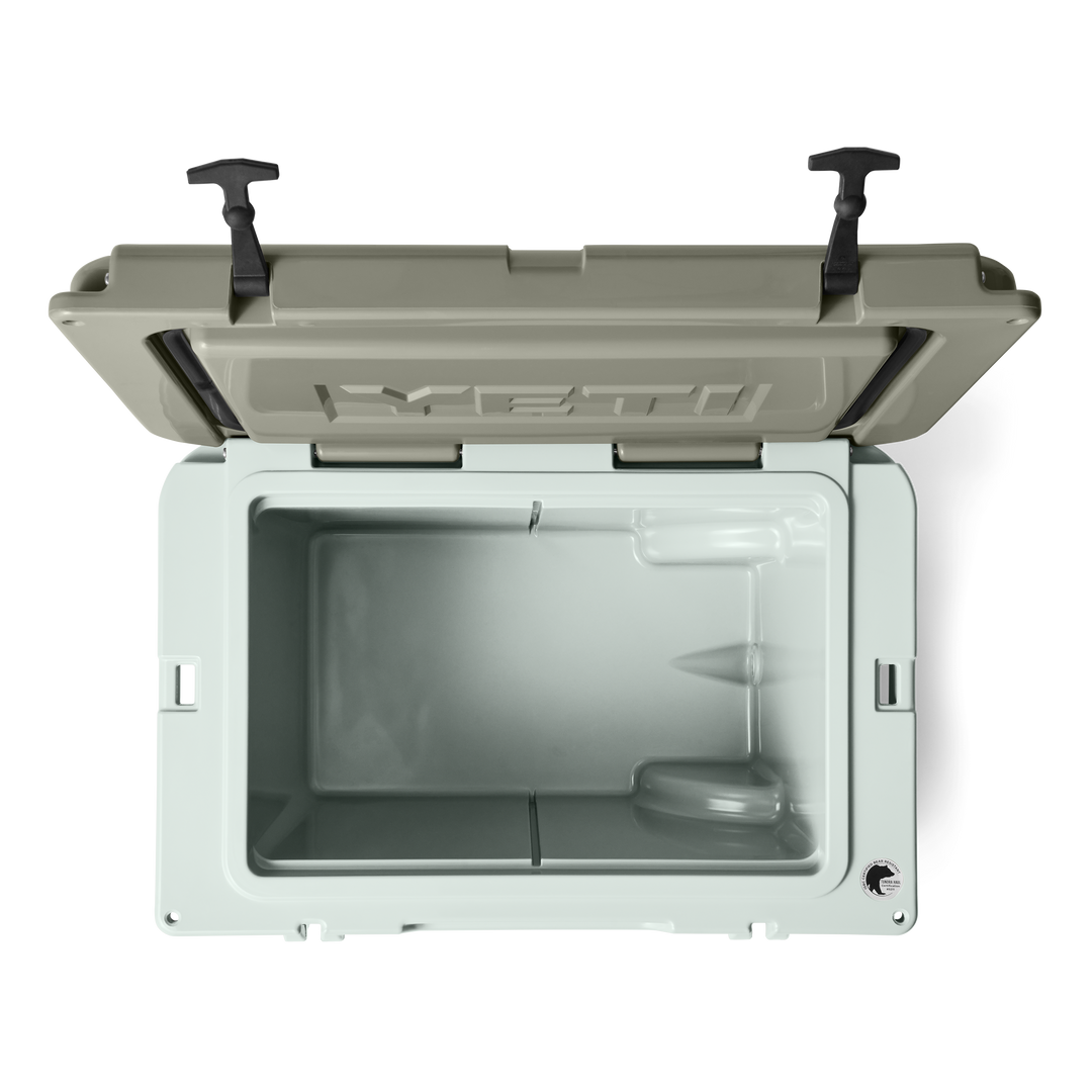 Gray cooler with open lid on a white background