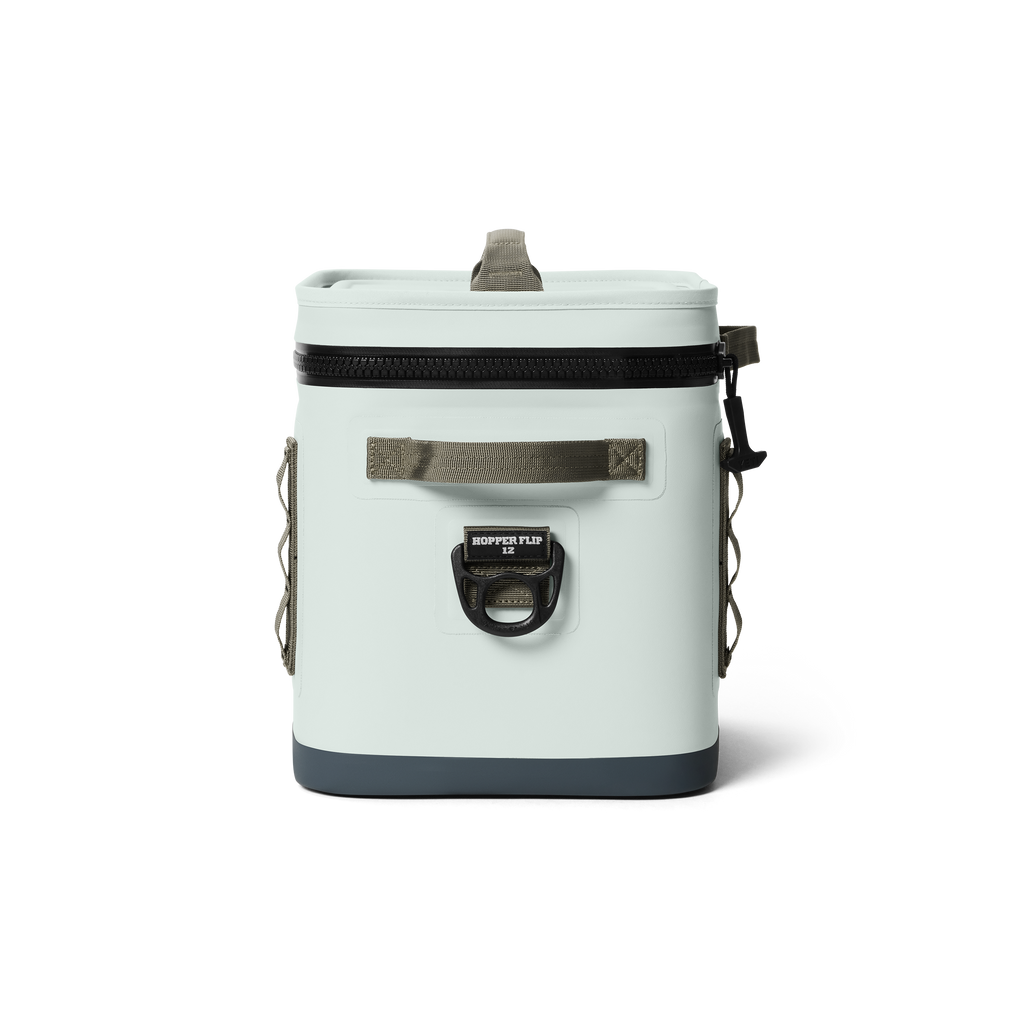 White cooler bag with black accents on a white background