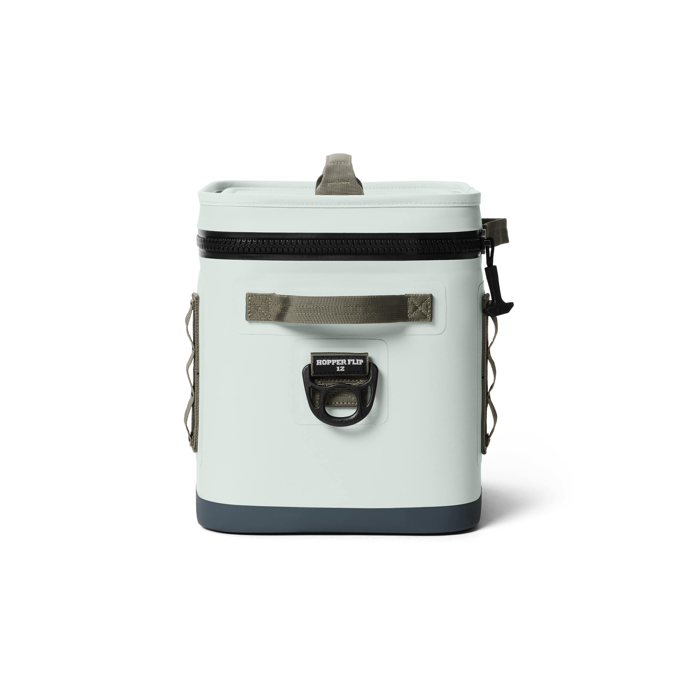 White cooler bag with black accents on a white background