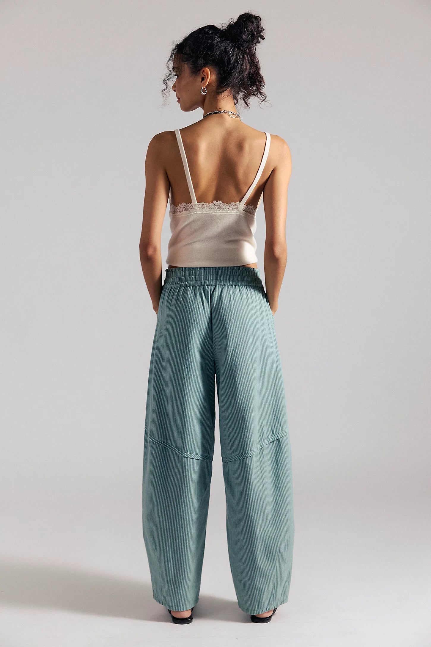 Free People Something Good Pull-On Barrel Pants in Blue Trellis-Nilla Cream