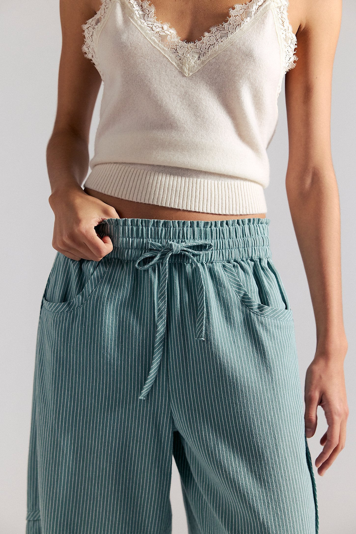 Free People Something Good Pull-On Barrel Pants in Blue Trellis-Nilla Cream