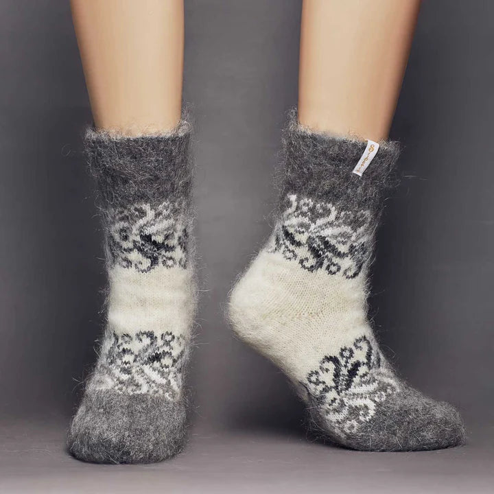 Siberia Spirit Women's Frosted Swirls Goat Wool Non-Binding Crew Socks