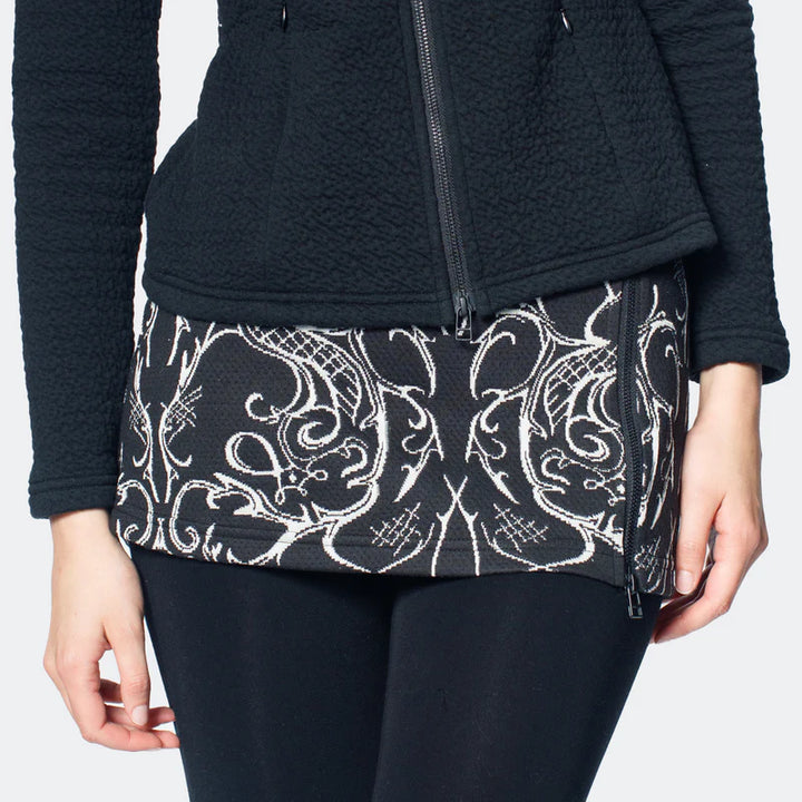 Tonia Debellis Zip Ski Skirt Logo Damask Black Ivory