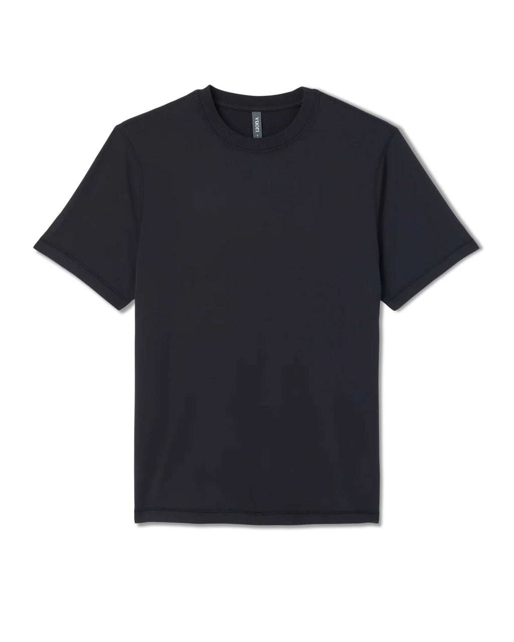 A plain black short-sleeve crewneck t-shirt displayed flat against a clean white background.