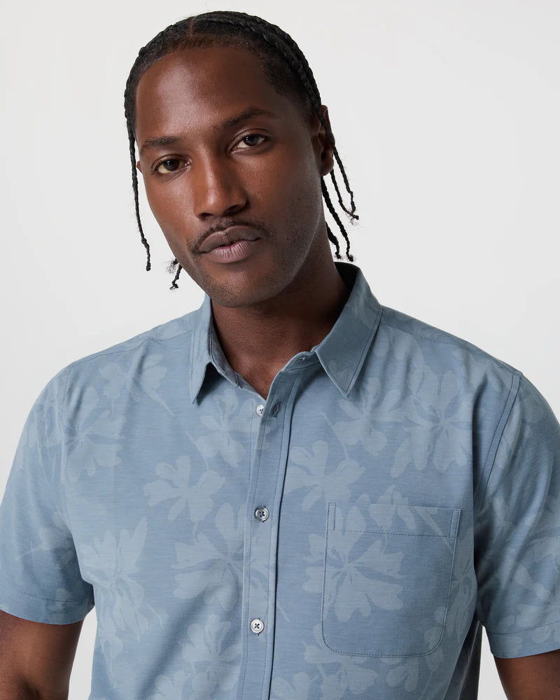 Vuori Men's S/S Bridge Button Down | Dusty Blue Plumeria