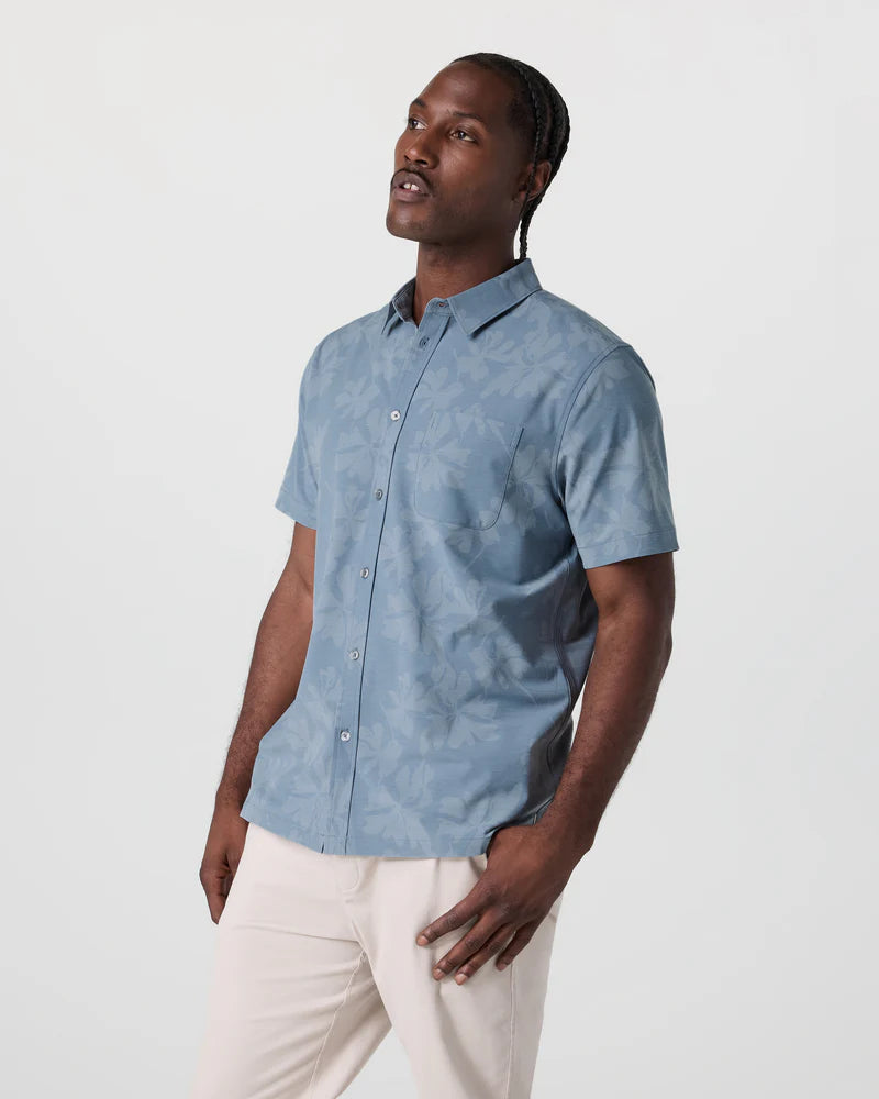 Vuori Men's S/S Bridge Button Down | Dusty Blue Plumeria