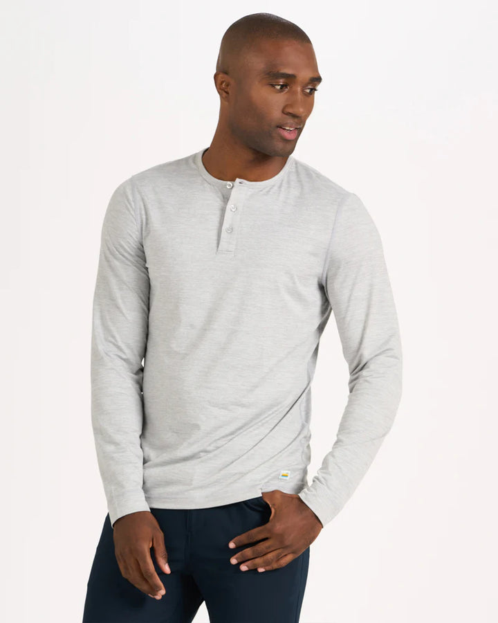 Vuori M's L/S Ease Performance Henley | Light Grey Heather