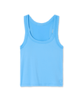 Blue tank top with black trim on a transparent background