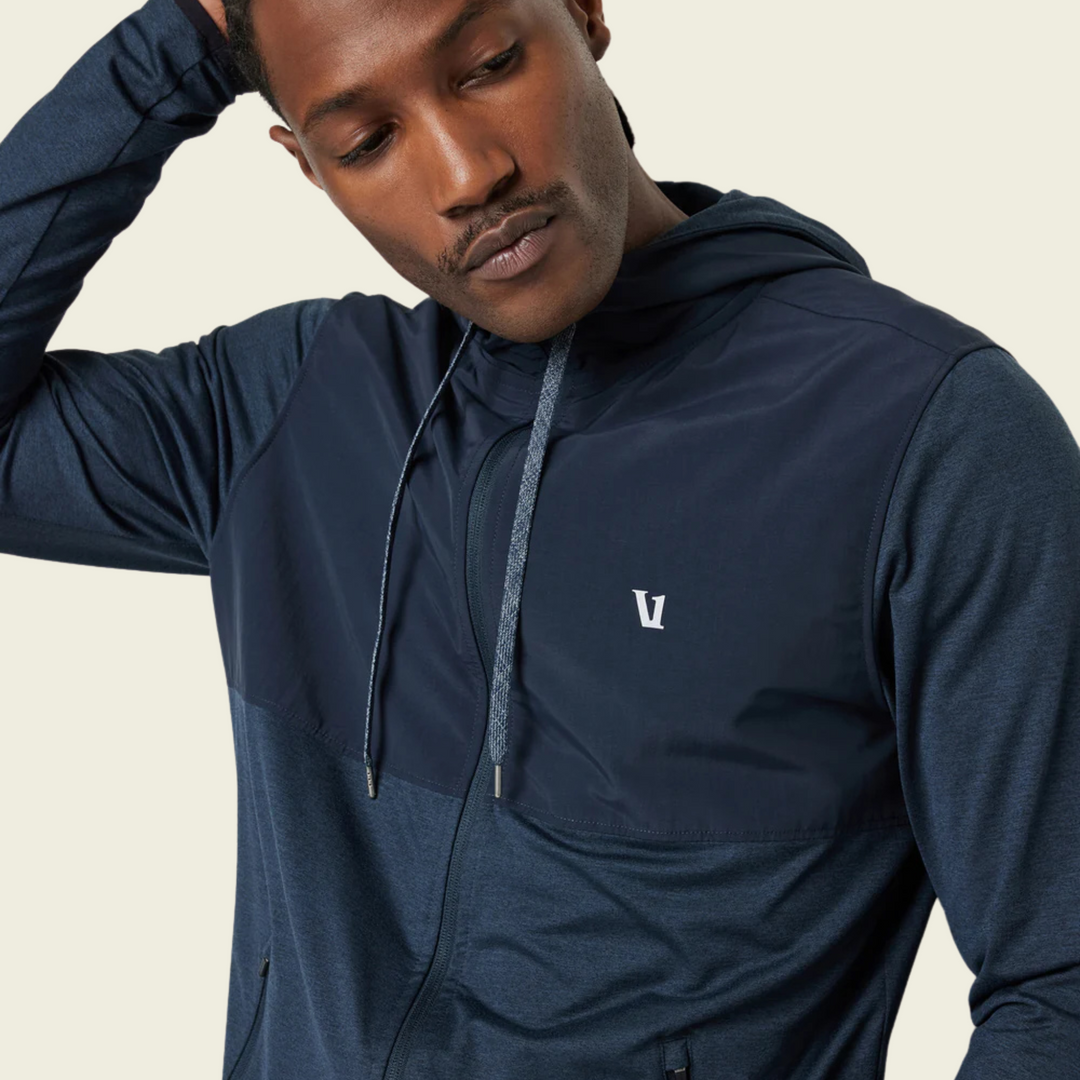 Vuori Sunday Element Jacket | Ink Heather Close up 