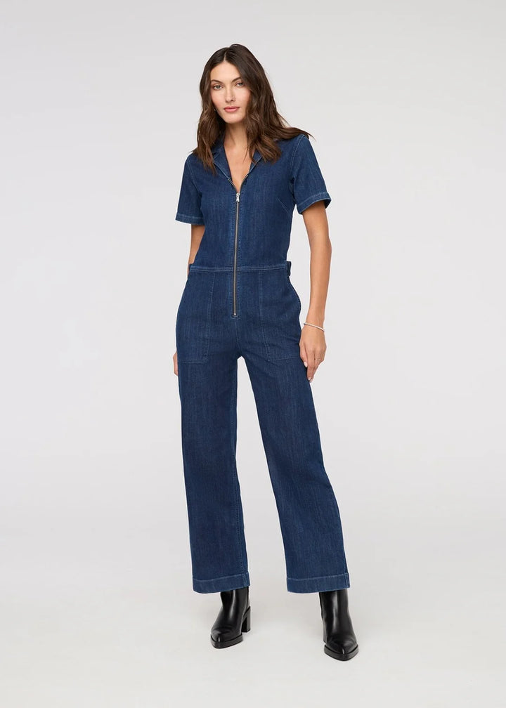 Duer Performance Denim Short Sleeve Jumpsuit | Dark Stone