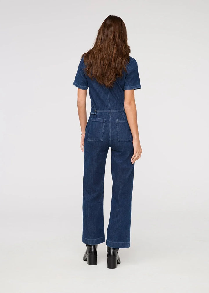 Duer Performance Denim Short Sleeve Jumpsuit | Dark Stone