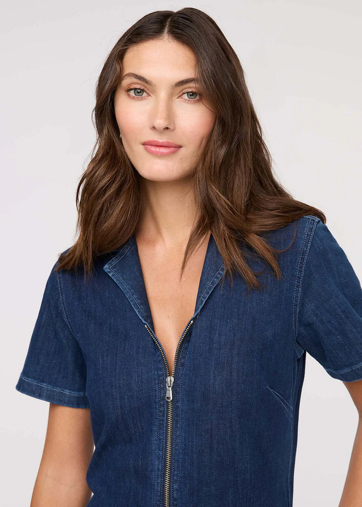 Duer Performance Denim Short Sleeve Jumpsuit | Dark Stone