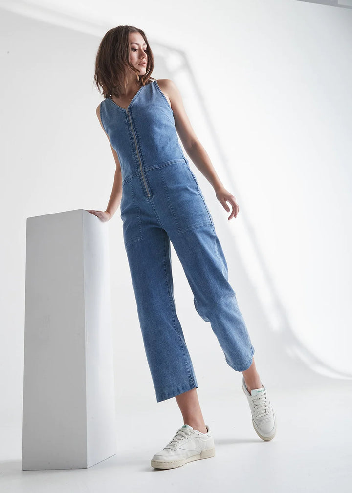 DUER Women's Performance Denim Jumpsuit Light Stone