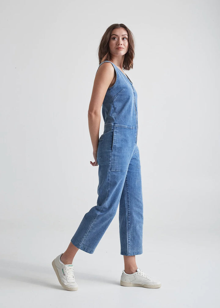 DUER Women's Performance Denim Jumpsuit Light Stone