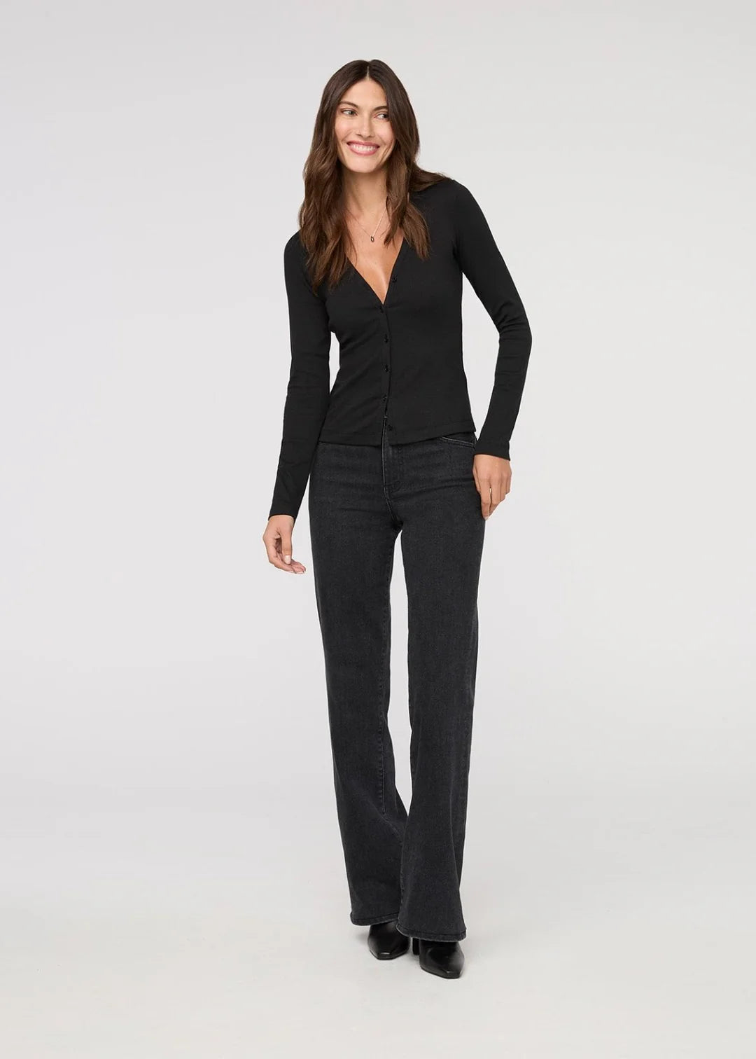 Duer Women's Ribbed Pima Fitted Button Down | Black