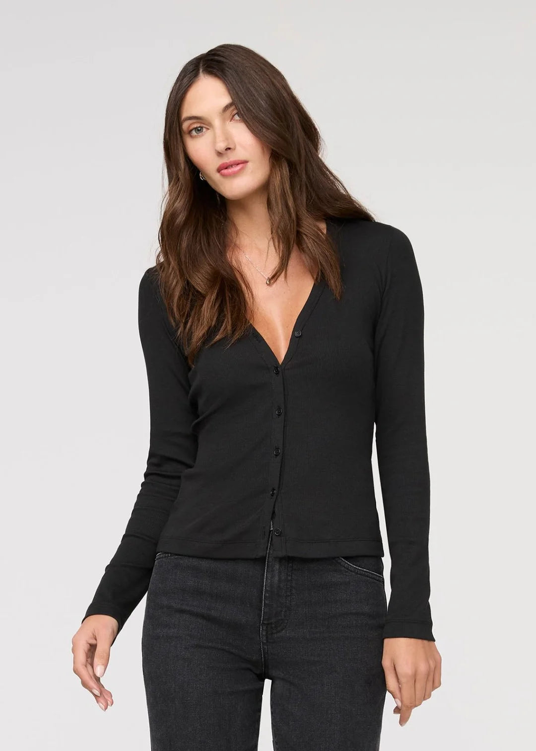 Duer Women's Ribbed Pima Fitted Button Down | Black