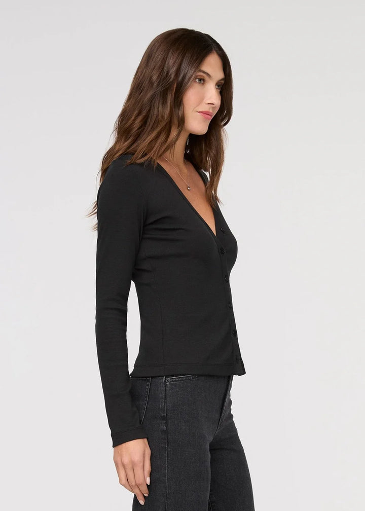 Duer Women's Ribbed Pima Fitted Button Down | Black