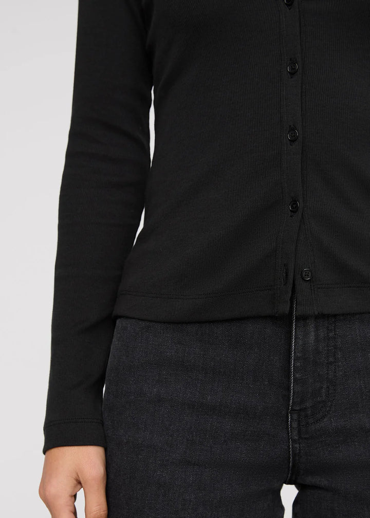 Duer Women's Ribbed Pima Fitted Button Down | Black