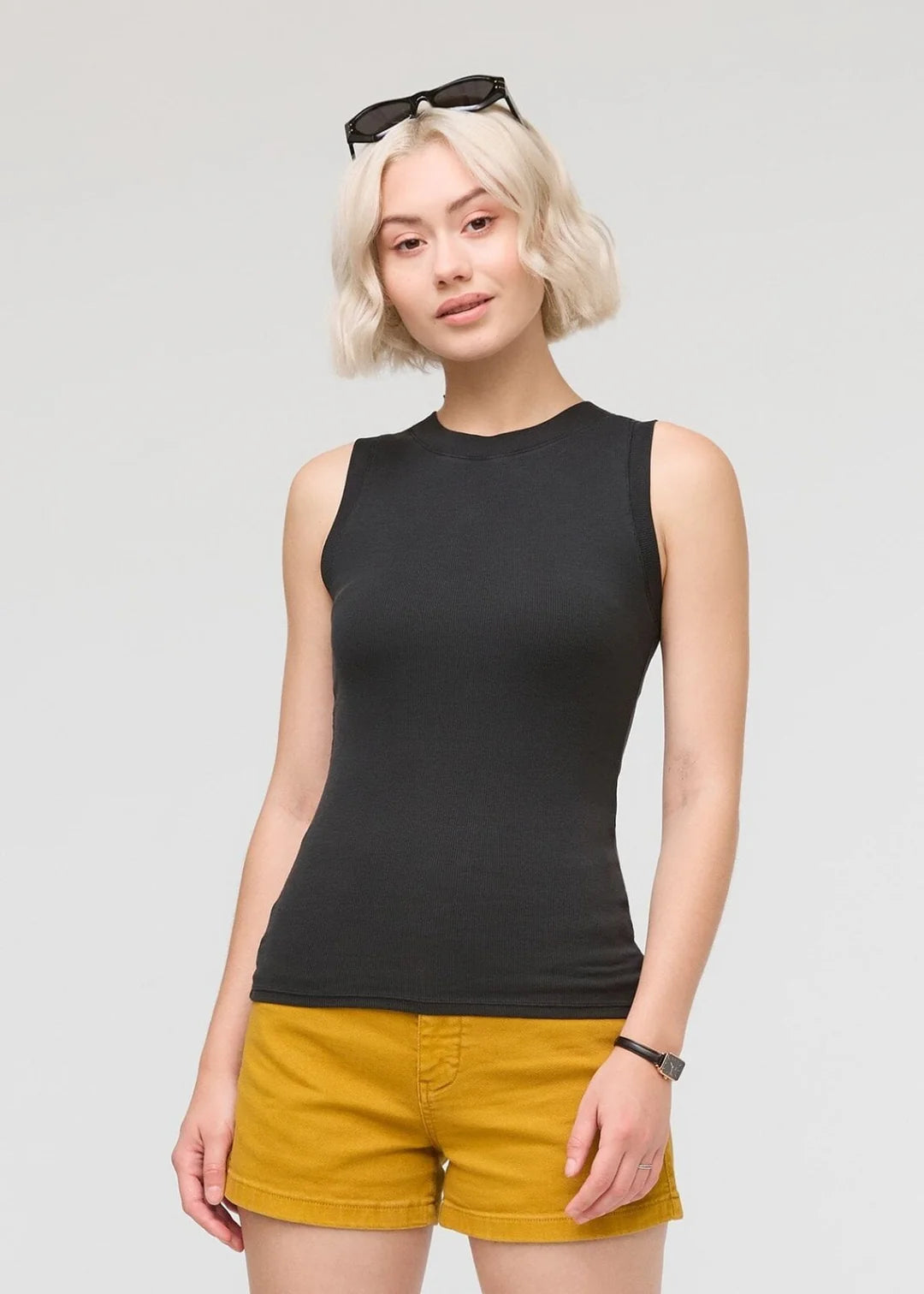 Ribbed Pima High Neck Tank | Black