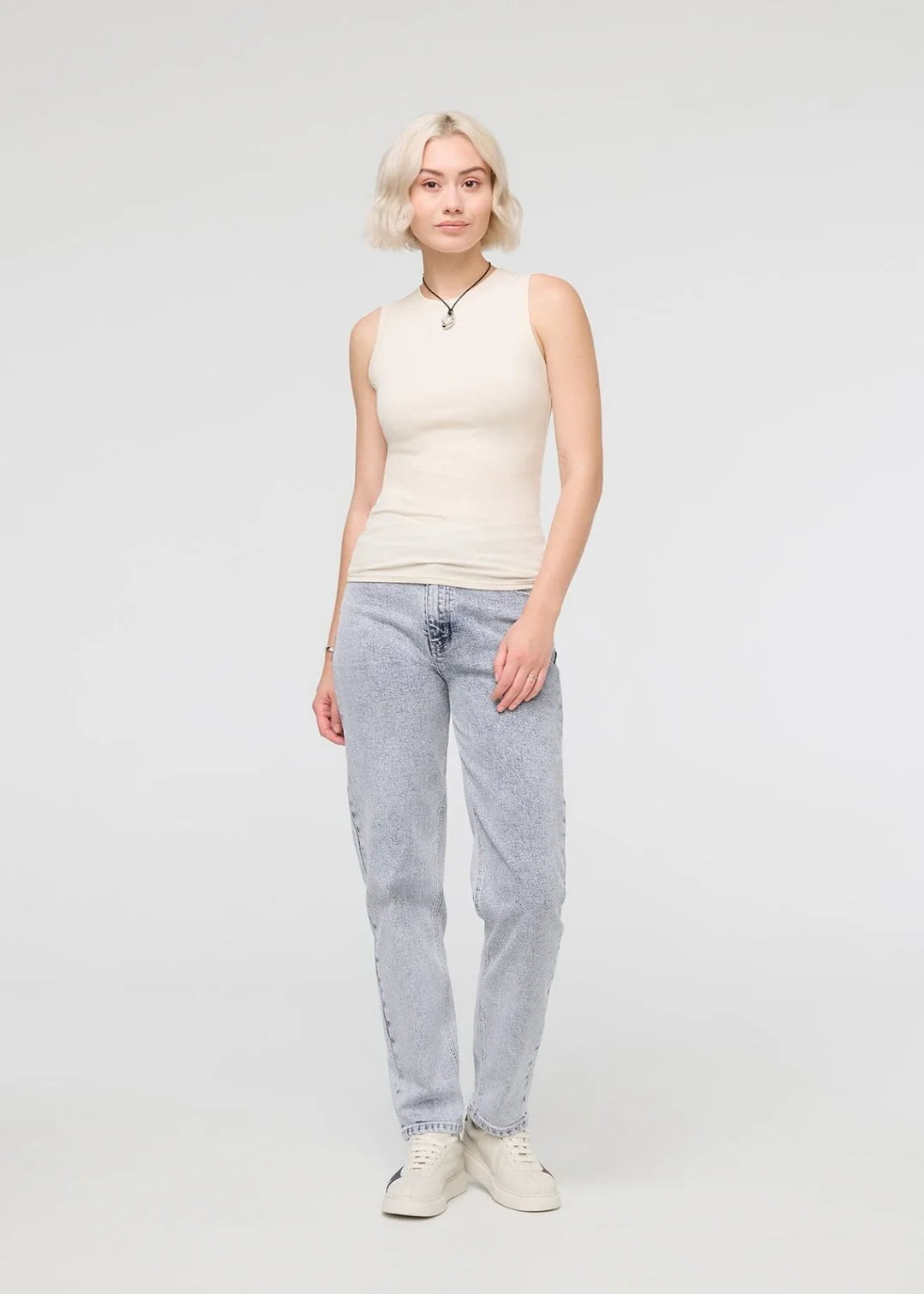 Ribbed Pima High Neck Tank | Ecru