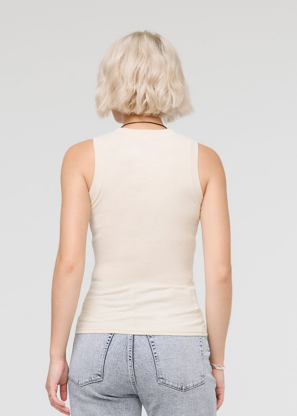Ribbed Pima High Neck Tank | Ecru