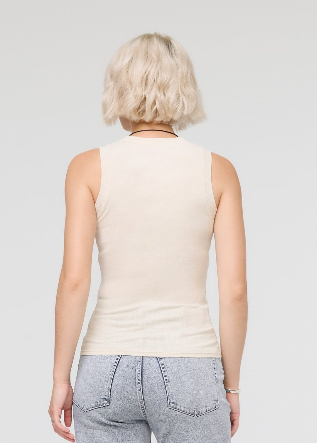 Ribbed Pima High Neck Tank | Ecru