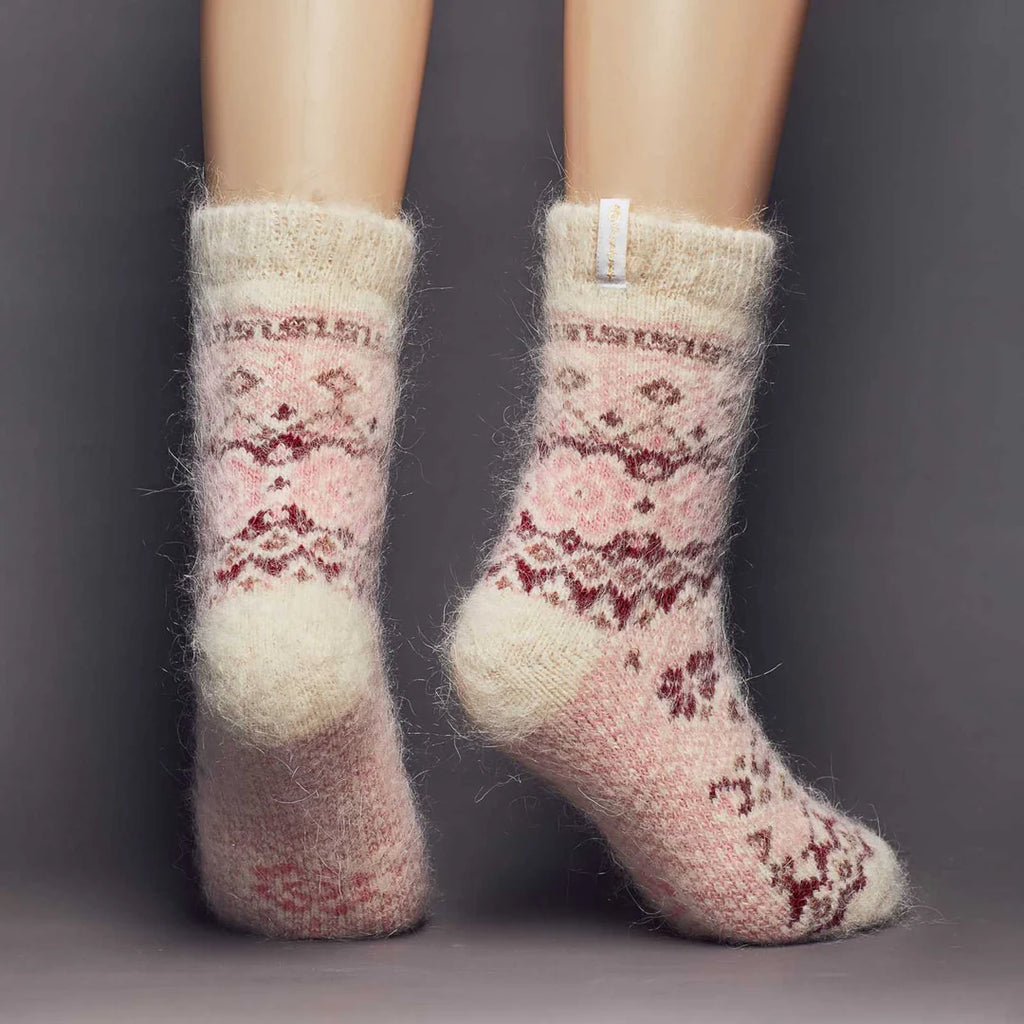 Siberia Spirit Women's Cranberry Delight Goat Wool Thick Crew Socks