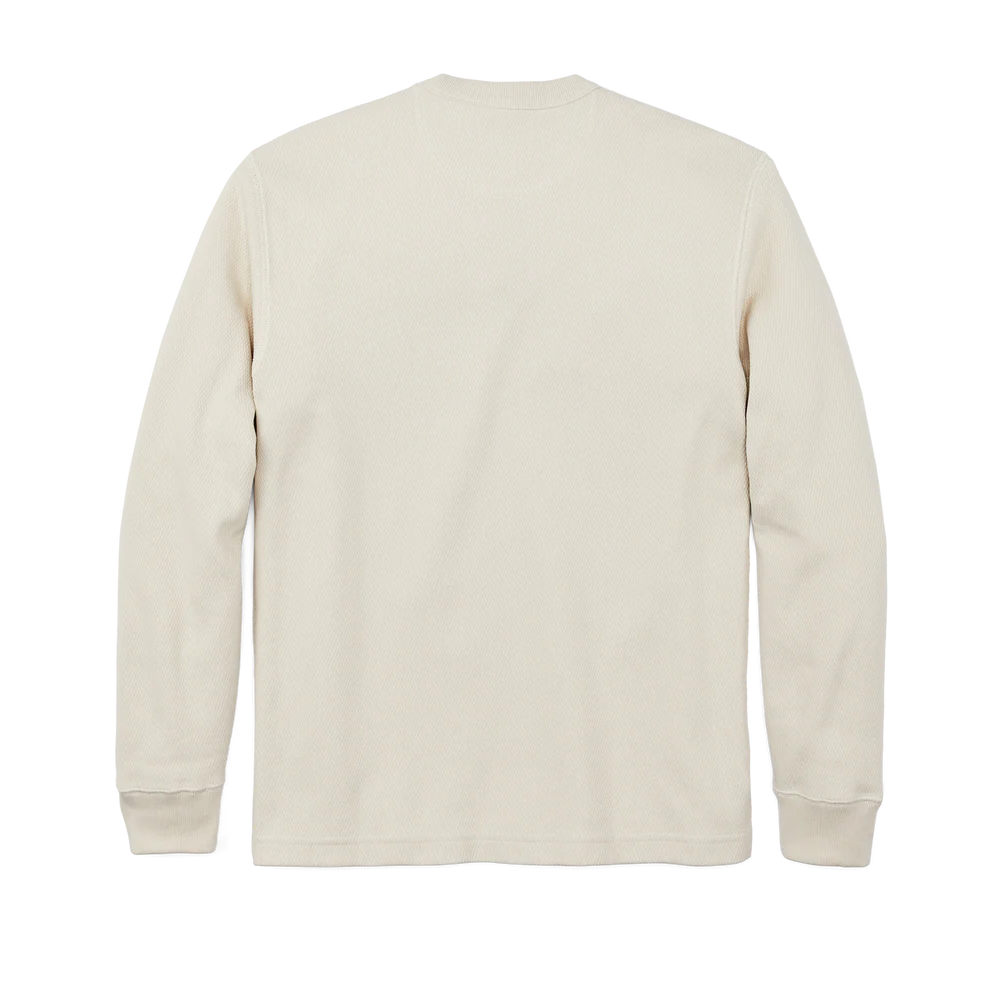 A plain cream-colored long-sleeve t-shirt shown from the back, laid flat against a solid white background.