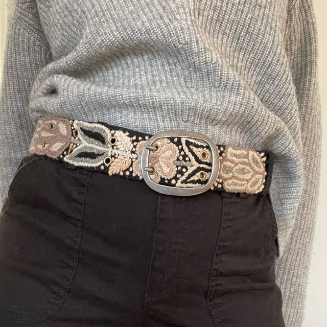 Jenny Krauss Monochromatic Embroidered Wool Belt, Black