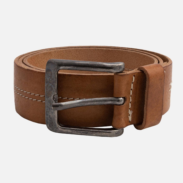 Aren | Men’s Handcrafted Leather Belt with Center Stitch | Camel