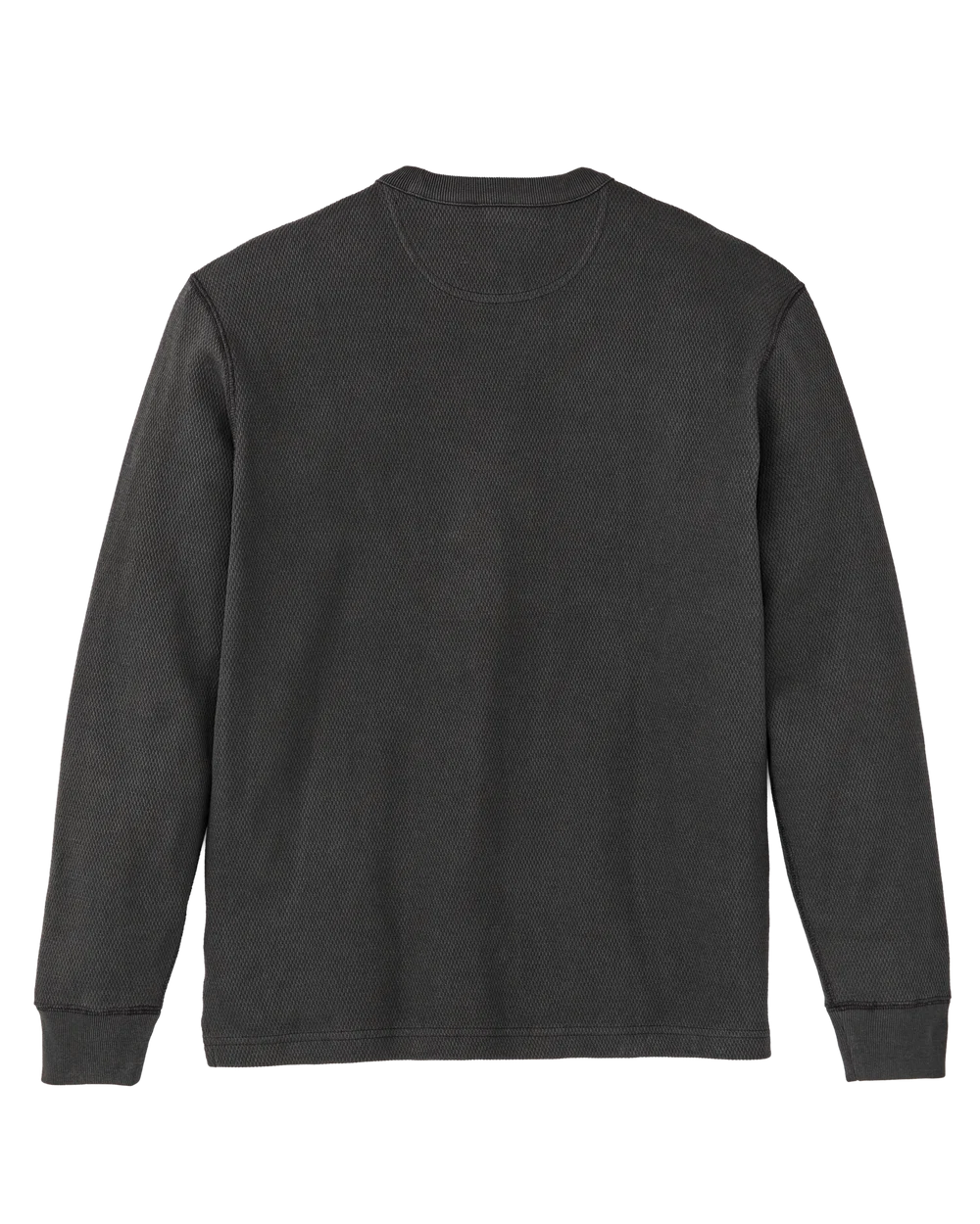 A dark charcoal gray long-sleeve crewneck sweatshirt shown flat against a solid white background.