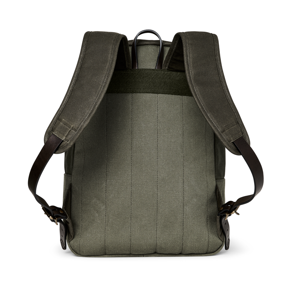 Green backpack with black straps on a white background