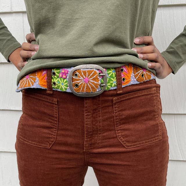 Jenny Krauss Evening Shade Floral Embroidered Wool Belt