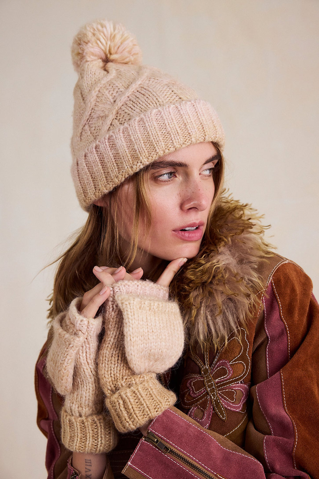 Free People Rainbow Run Hat + Gloves | Ivory