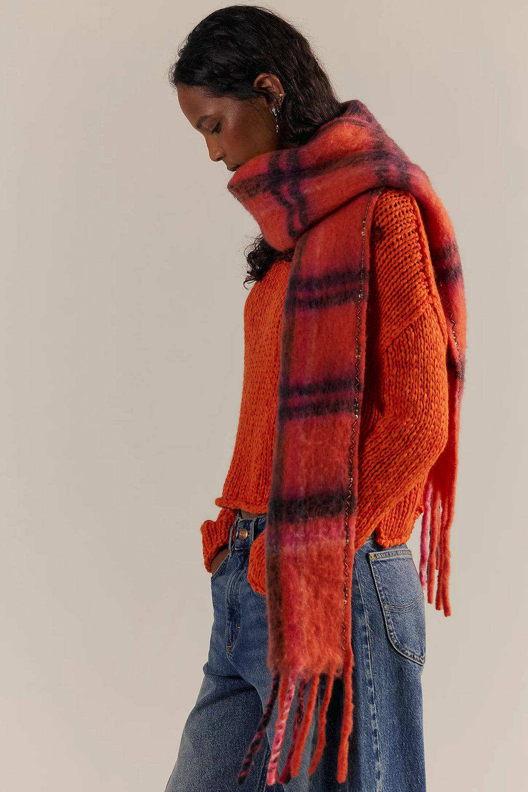 Highland Plaid Skinny Scarf | Pink Combo