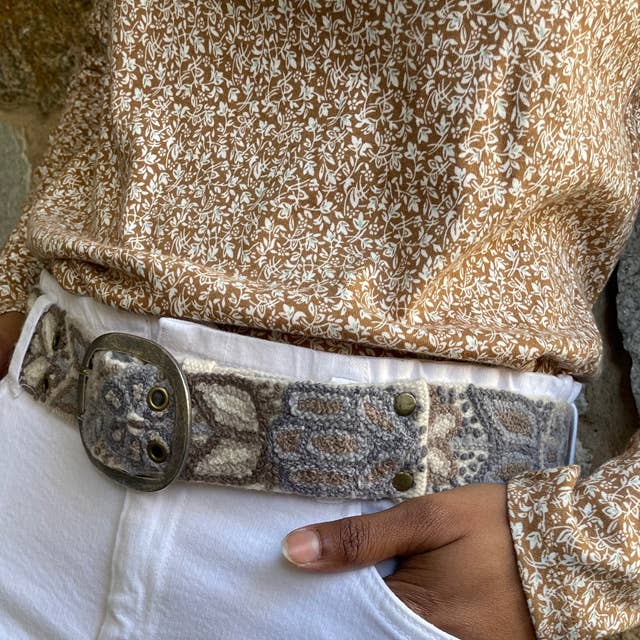 Jenny Krauss Monochromatic Embroidered Wool Belt, Cream