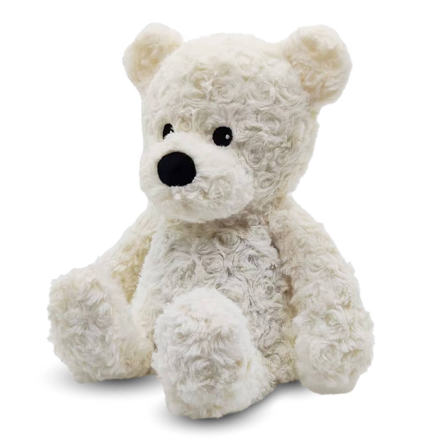 White teddy bear with a black nose on a white background