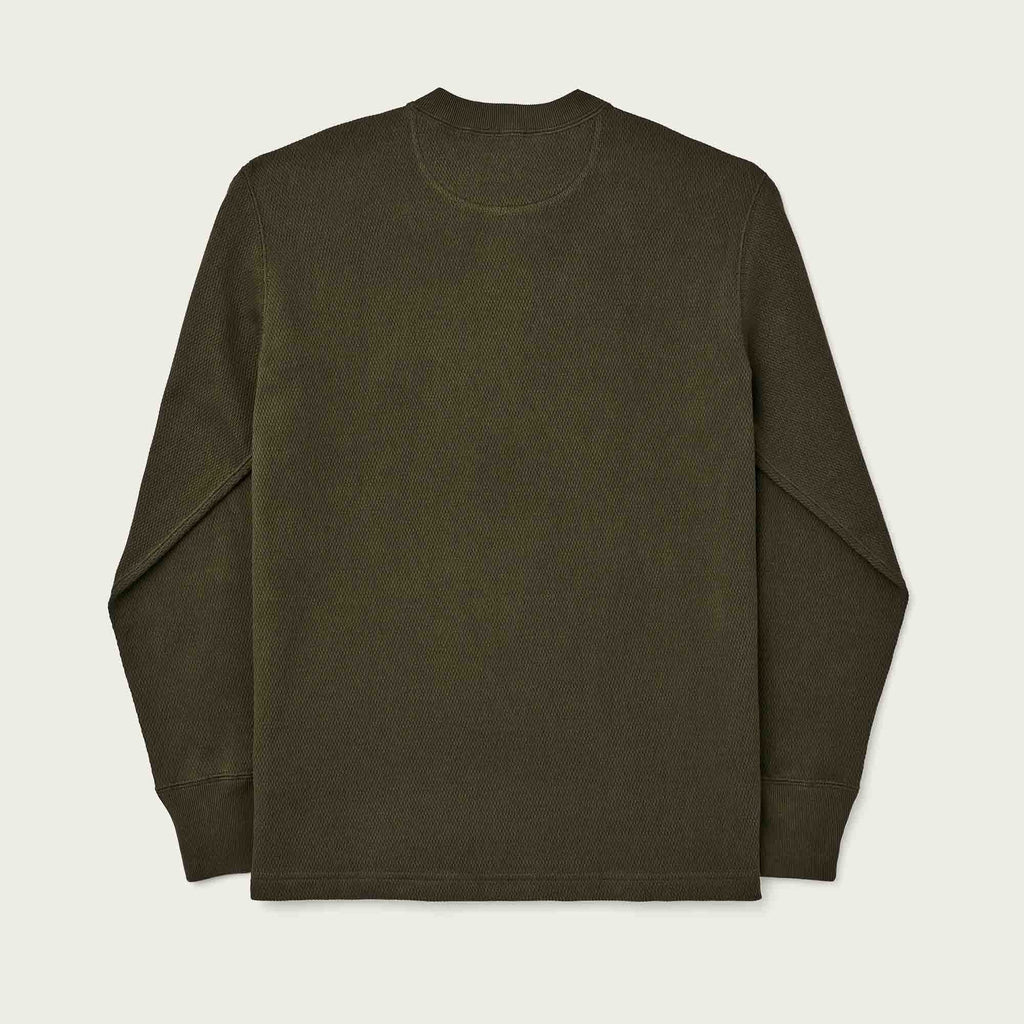 Filson Waffle Knit Henley in Mossy Rock, back view