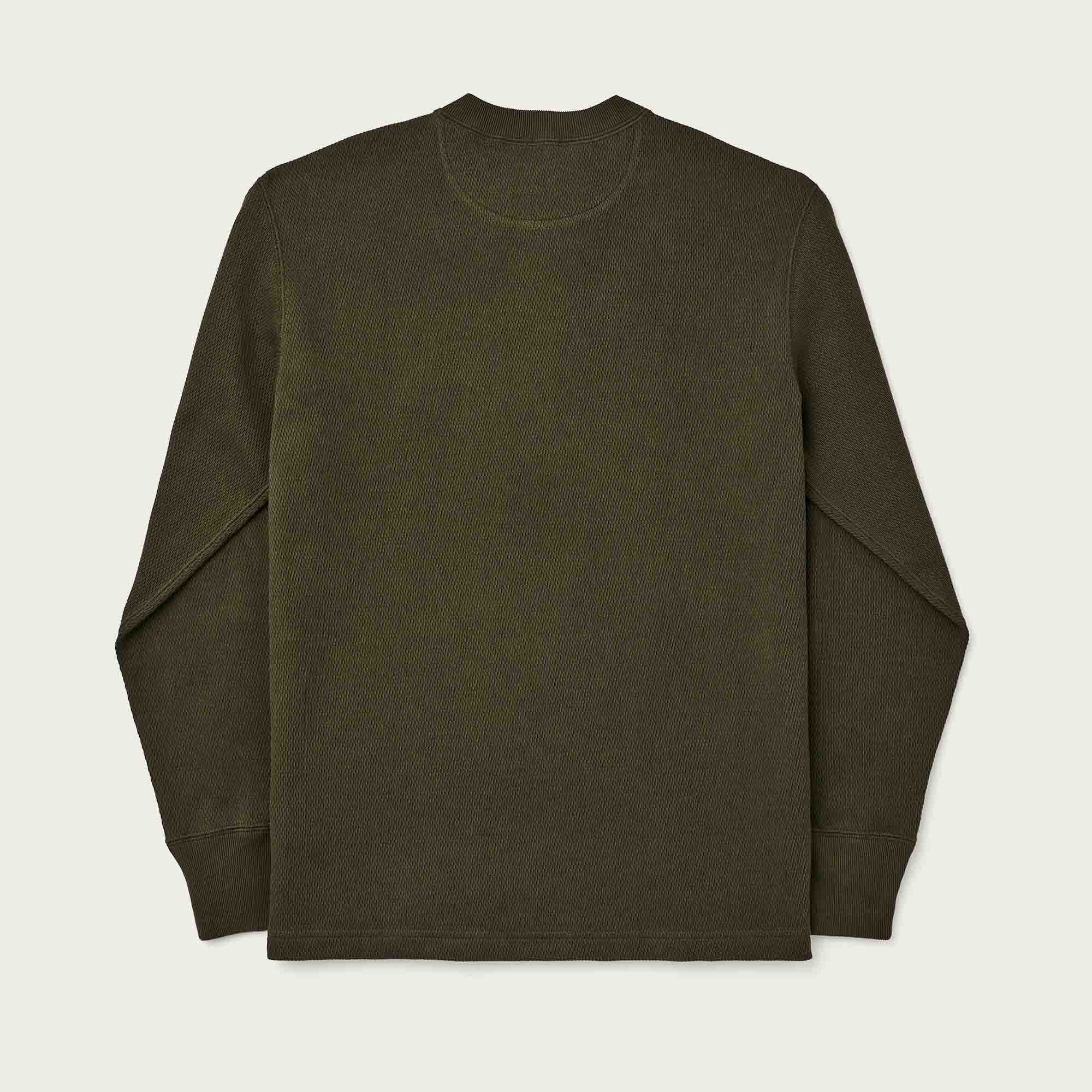 Filson Waffle Knit Henley in Mossy Rock, back view